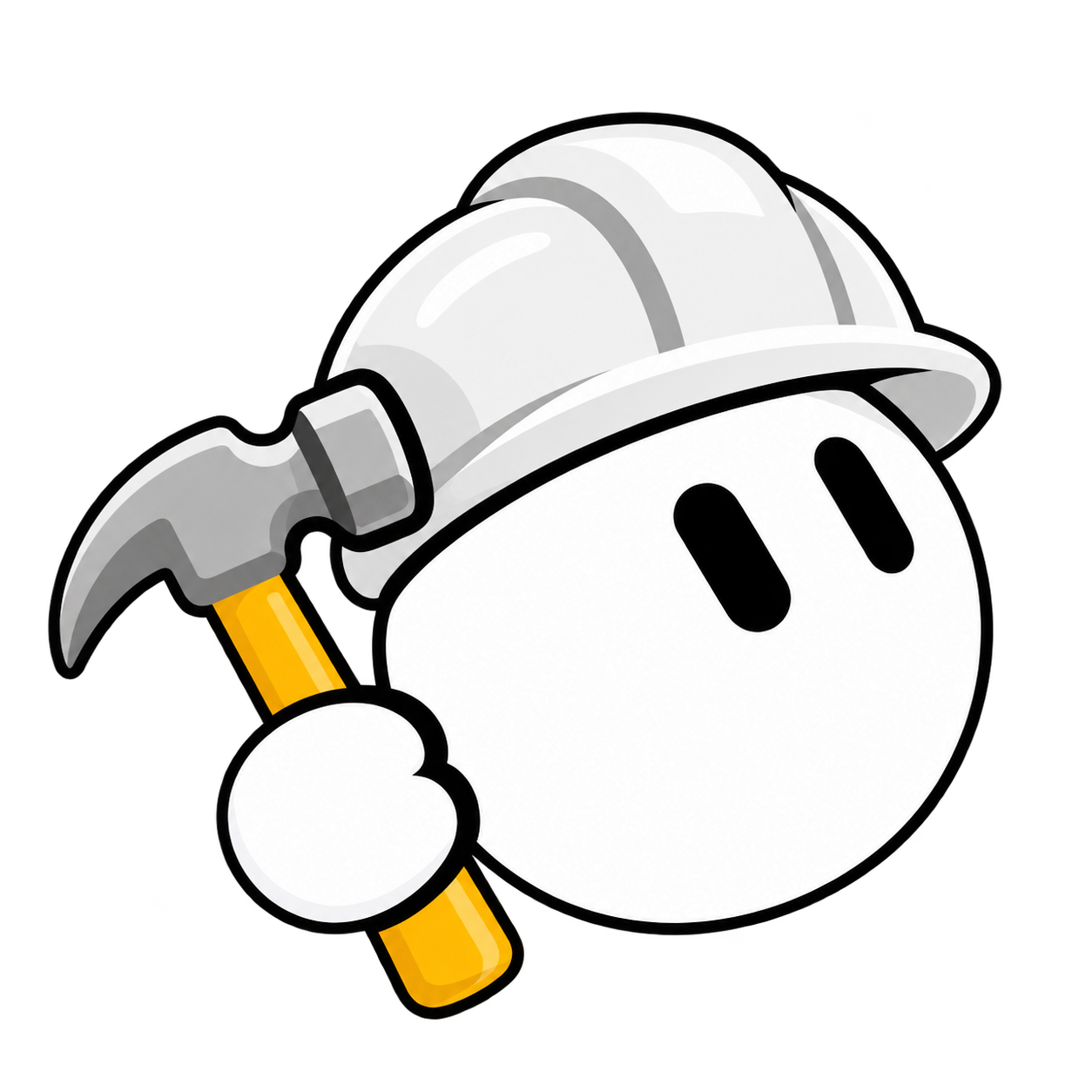 Grokify builder assistant wearing a silver hard hat and holding a yellow hammer